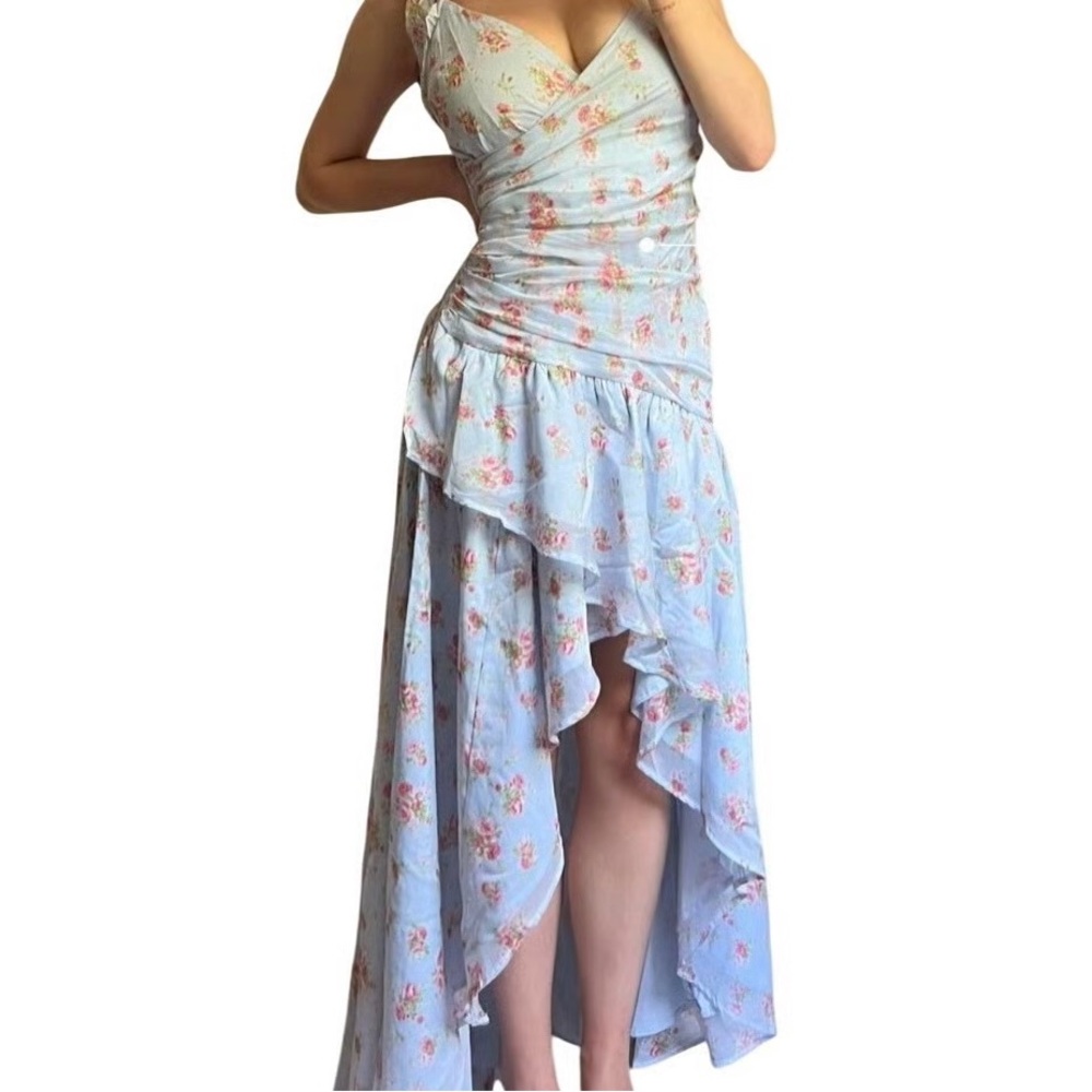 Abercrombie & Fitch Ruffle Strap Asymmetric Hem Maxi Dress Size LP Large Petite